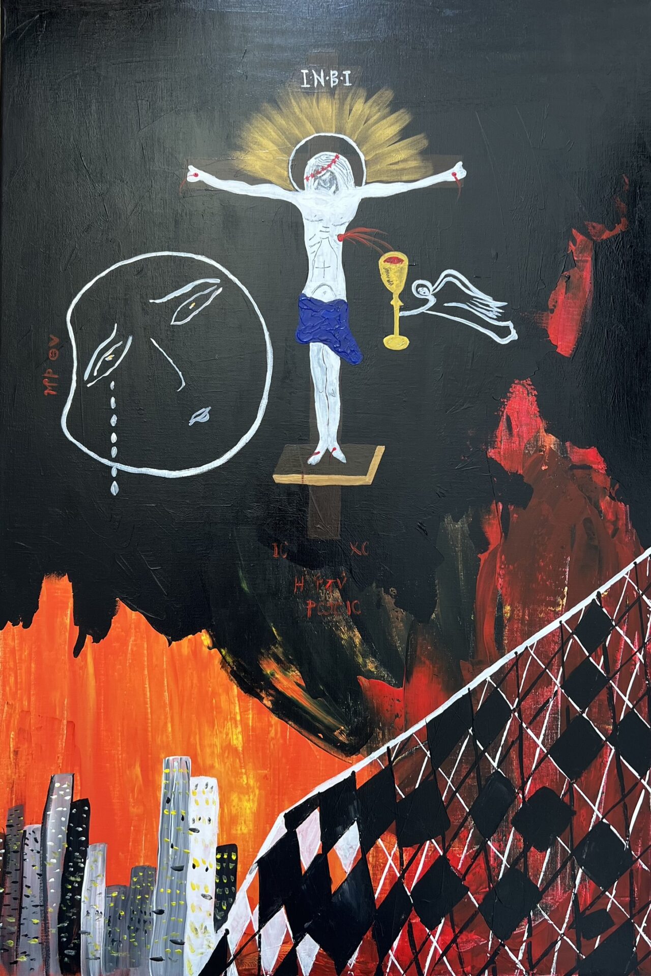 O Estavromenos (The Crucified One) acrylic on canvas, 90 x 60 cm, by Maria Deligianni