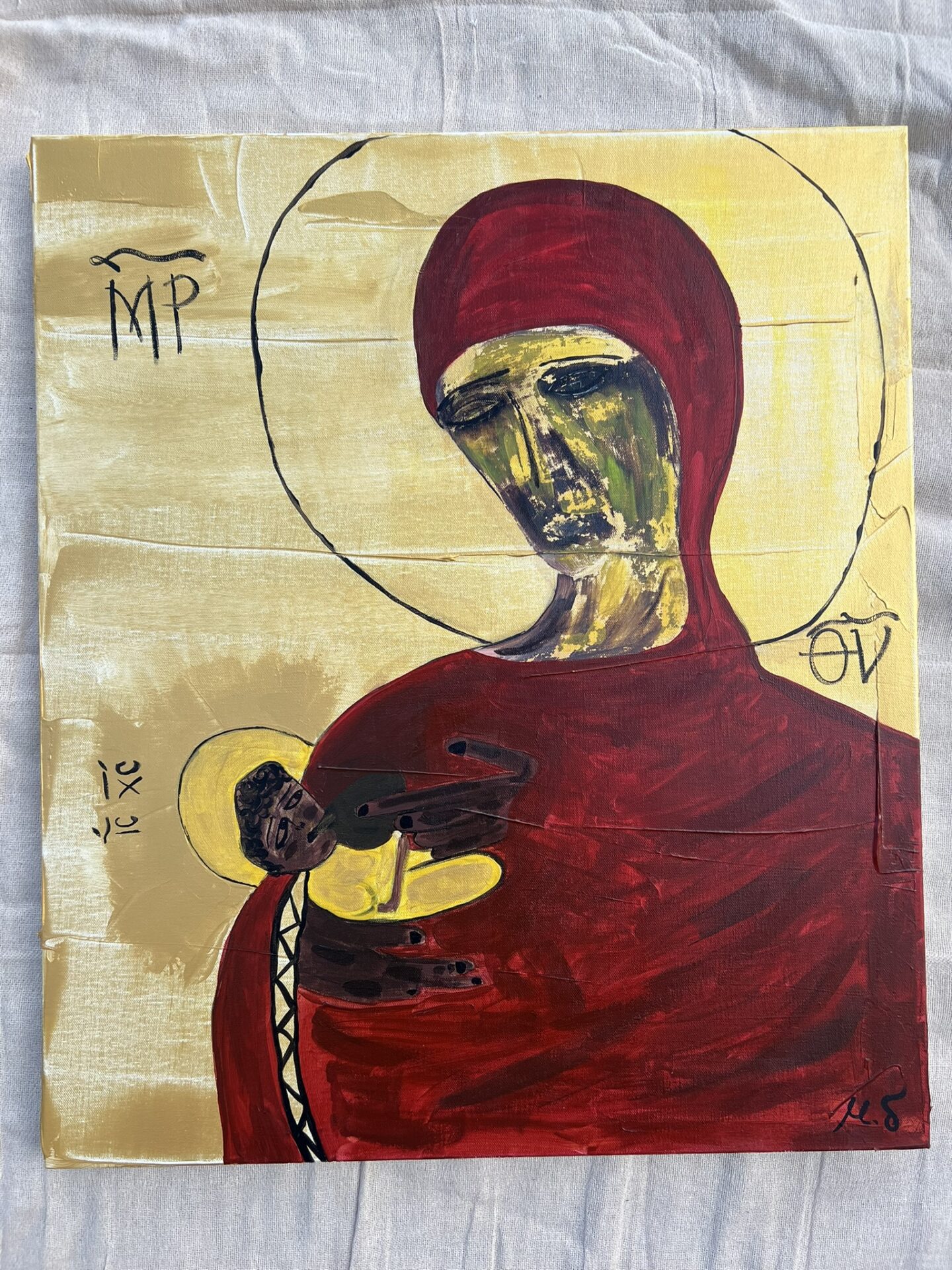 Panagia Galaktotrofousa (The-Nursing-Madonna), acrylic on canvas, 70 x 60 cm, by Maria Deligianni